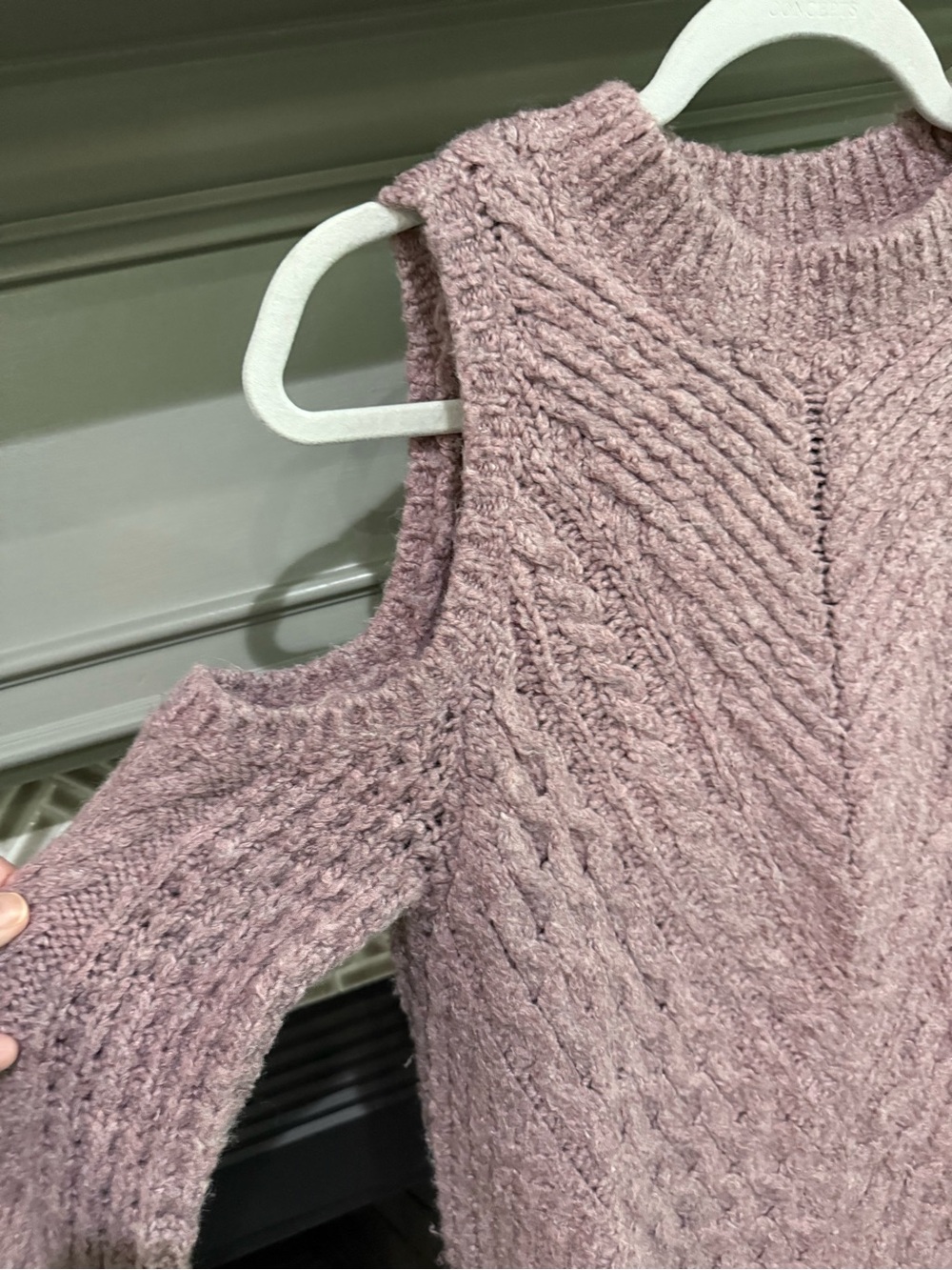 Express Blush Pink Cold-Shoulder Cable Knit Sweater